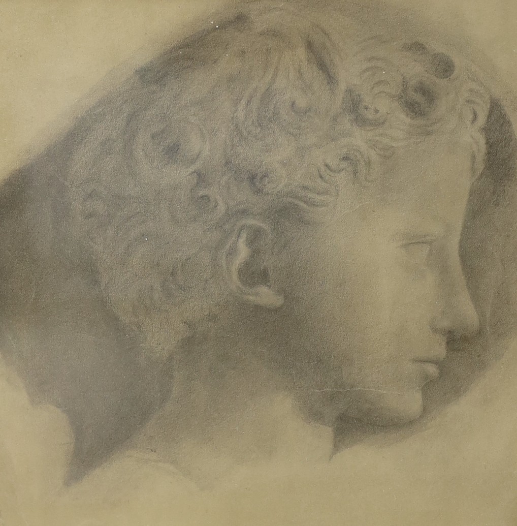 Early 20th century English School, oil on canvas, Study of a terracotta relief of Jean Baptiste, indistinctly signed and dated 1911, 40 x 29cm and a pencil sketch of the same subject, 22 x 21.5cm